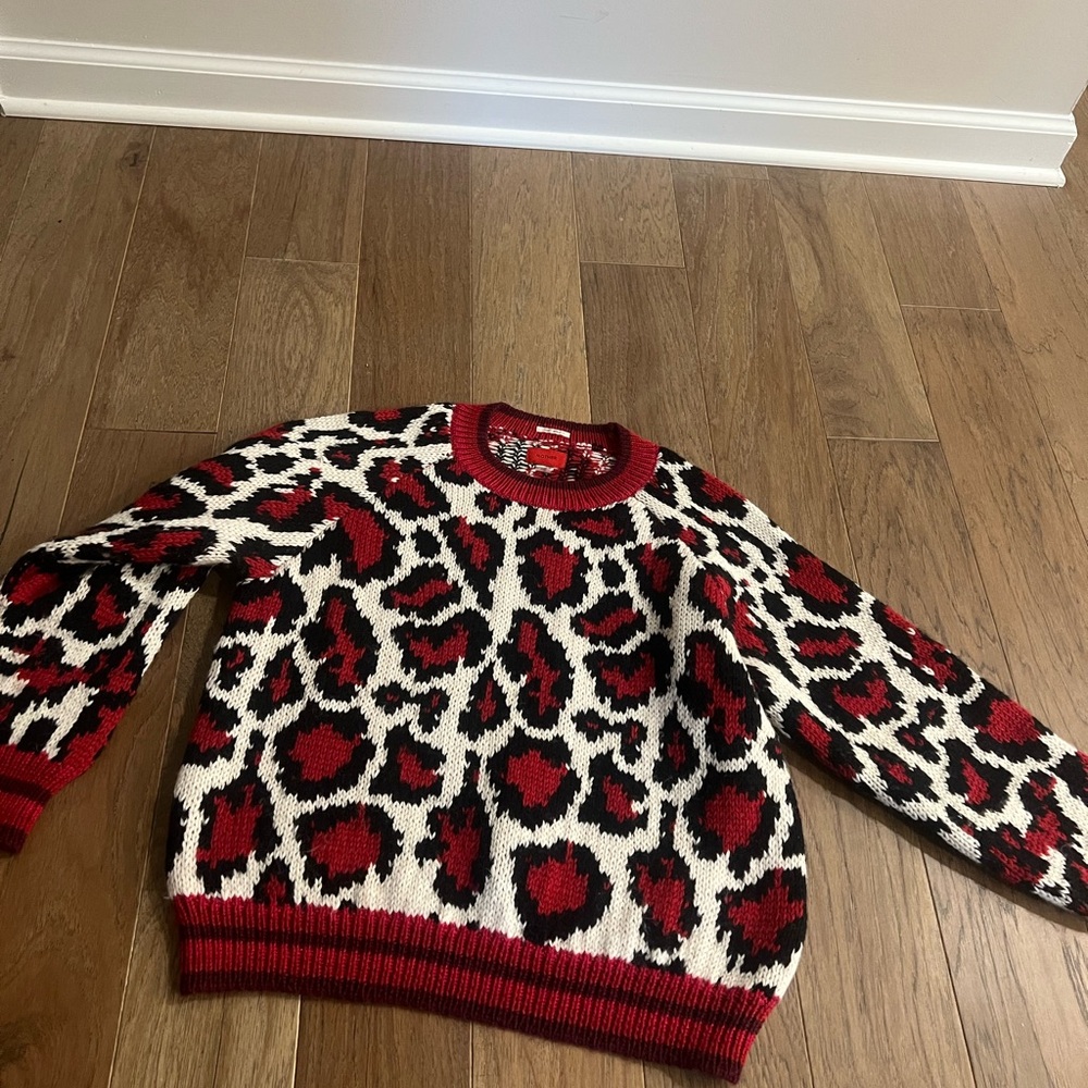 MOTHER Red and Black Animal Print Sweater